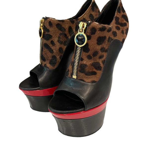 Versace Shoes - Versace Pony Hair Leopard Print Platform Shoes